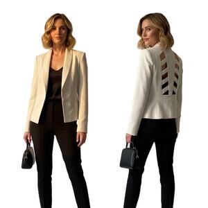 BCBGMAXAZRIA Women's Cream Cut-Out Back One Button Blazer Jacket Size XXS